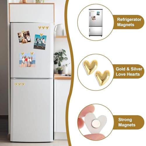 Image of Nostrae by Ekhasa Golden Heart Cute Fridge Magnets Set of 12 | Fridge Magnet Refrigerator Stylish | Kitchen Fridge Decoration Items | Mini Gifts
