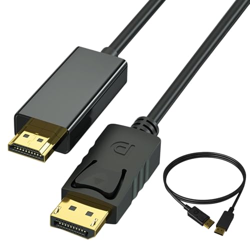 4K DisplayPort to HDMI 1.8M Cable, 4K DP to HDMI Cable Adapter, DisplayPort to HDMI Uni-Direction Cable Gold-Plated Cord Compatible with PC TV Monitor Projector Laptop Dell HP and More
