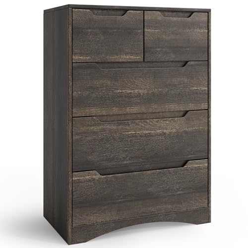 Blishom Kommode mit 5 Schubladen, Kommode für Schlafzimmer, für Büro, Wohnzimmer, Schlafzimmer, Flur, Möbel, 72x41x94 cm, Dunkelbraun