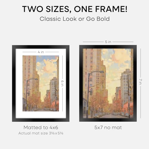 Image of Homeforia 5x7 Picture Frame Black, High End Metal 5 x 7 Black Frames with Mat 4 x 6 for Art, 5x7 Desk Frame Matted to 4x6 inch Photo, 5 by 7 Wall or Tabletop Frames, Tempered Glass, Wall Kit, Set of 4