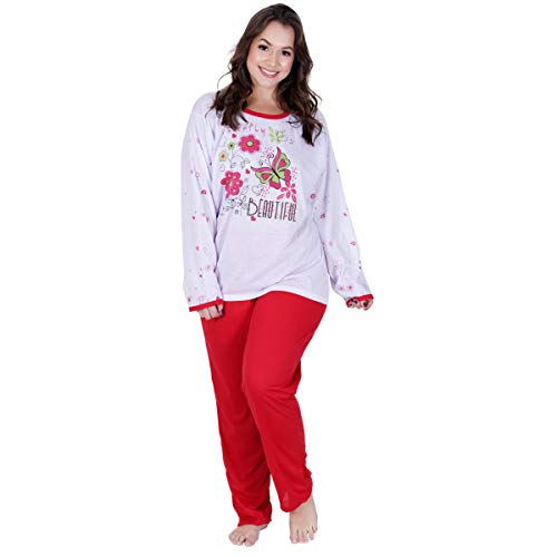 Kit Com 2 Pijamas Femininos Inverno Calça e Blusa (G (42-44))