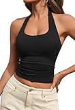 MAOECO Womens Tank Tops Sexy Halter Neck Going Out Tops Summer 2026 Trendy Backless Workout Shirts Sleeveless Y2k Clothes Black M