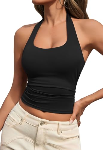 Womens Tank Tops Sexy Halter Neck Going Out Tops Summer 2025 Trendy Backless Workout Shirts Sleeveless Y2k Clothes
