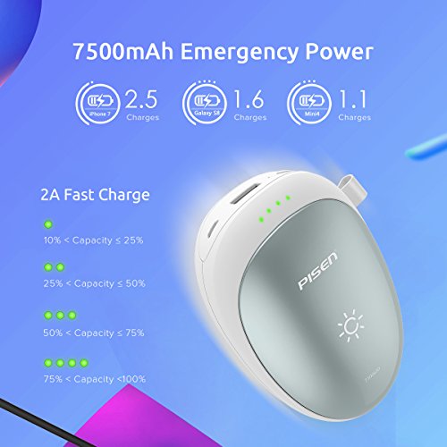 PISEN Scaldamani Ricaricabile 7500mAh USB 2-in-1