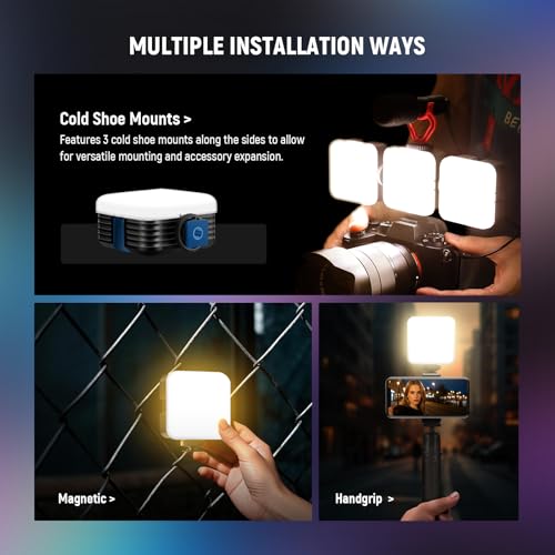 NEEWER Magnetic RGB Video Light with Desk Tripod Stand & 3 Cold Shoes, 360° Full Color LED Camera Light, CRI97+/20 Scenes/2500K-8500K, 2000mAh Photography Recording Small Panel Lighting, RGB61 - Thumbnail 7