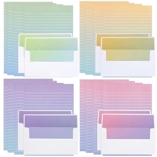 KSIWRE Watercolor Stationery Set with Envelopes, 16 Lined Paper Sheets + 8 Envelopes, Gradient...