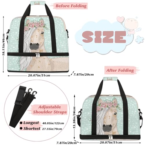 Flower Horse Foldable Travel Duffel Bag, Expandable Sports Gym Bag with Shoes Compartment Weekender Overnight Totes Bags for Women Men2