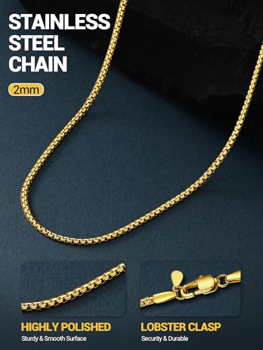 Image of PROSTEEL Stainless Steel Flat Box Link Chain Necklace for Men