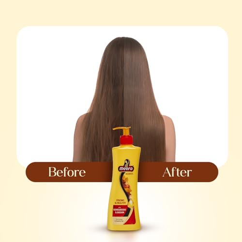 Image of Meera Strong and Healthy Shampoo, With Goodness Of Kunkudukai and Badam, For Men And Women, 340ml, Yellow (MSAM0340SNH02R)