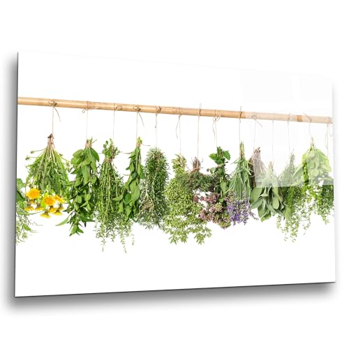 INDIGOS UG Luxus Glasbild - Kräuter Kette - 80x50 cm - ESG Echtglas bedruckt - Glasdruck - Wohnzimmer, Küche, Schlafzimmer, Badezimmer - Geschenk - Deko, Wandbild