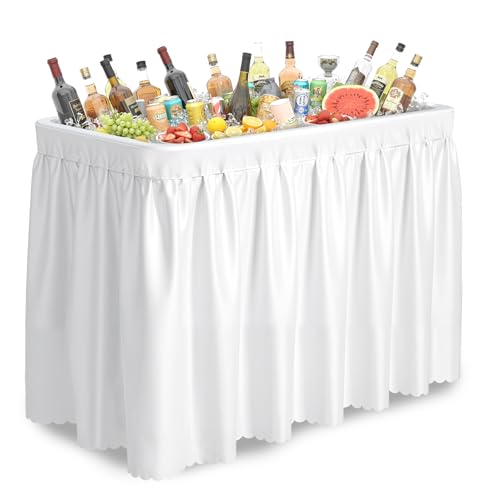 Bonnlo Table Glacière Extérieur Rectangulaire, avec Housse, pour Les Fêtes/Barbecues/Jardins, 102 * 56 * 102 cm, Blanc
