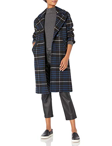 Rachel Roy Women's Plus Size Plaid Notch Collar Wool Coat, Cobalt, 1X