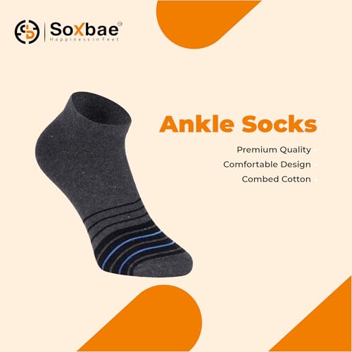 Image of 6 Pairs Multicolor lining Design Cotton Ankle Length Socks for Men & Women | Combed Cotton with Extra Soft Ankle Length | Suitable for all Season | Multicolor | Free Size | Pack of 6 Pairs