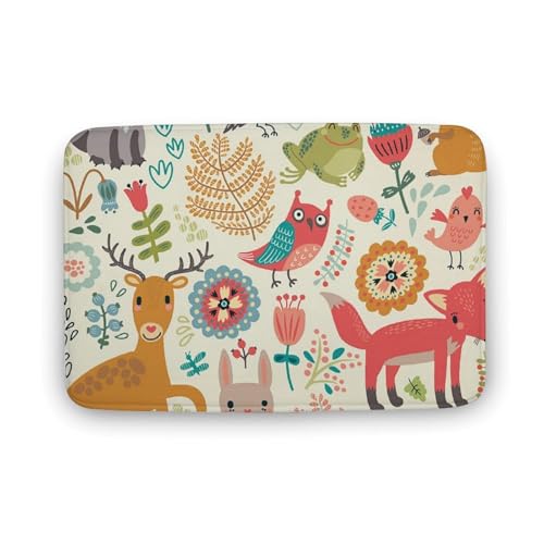 バスマット お風呂マット 森の動物 フクロウ 狐 鹿 アニメ 玄関マット 極細繊 速乾 吸水 すべり止め やわらか ふわふわ 浴室 脱衣所 台所 洗える 手入れ簡単 15.7"x23.6 "