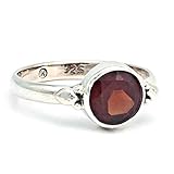 Steingröße: Ø 8 mm Ring Silber 925 Sterlingsilber Granat (facett) rot Stein (Nr: MRI 182), Ringgröße:62 mm/Ø 19.7 mm