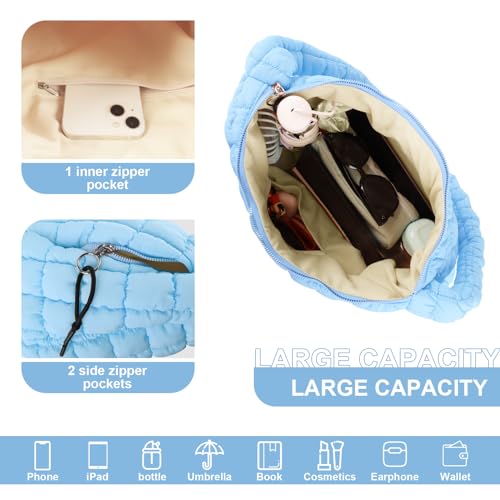 Image of Quilted Puffer Tote Bag Purse Puffy Crossbody Shoulder Bag,Lightweight Nylon Hobo Bag Puffer Carryall Bag for Women Girl