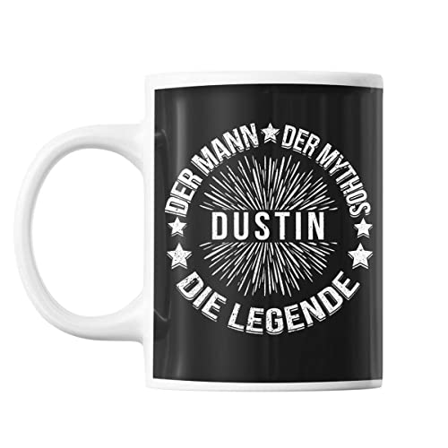 Tasse Vorname Dustin | Dustin der Mann der Mythos die Legende | Kaffeetasse mit Spruch lustig Fun Tasse Geschenkideen fürs Büro zum Geburtstag Jubiläum Mug Bürotasse