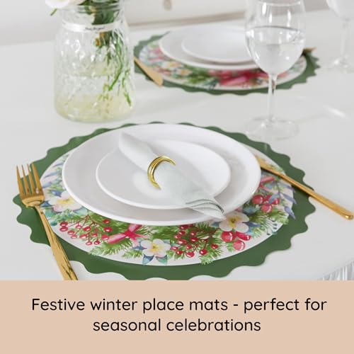 Soul & Lane 48 Pack Round Paper Placemats, Christmas Disposable Placemats for Party, 13.5-Inch Paper Place Mats for Dining Table, Holiday Decorative Table Mats, Christmas Wreath – Image 7