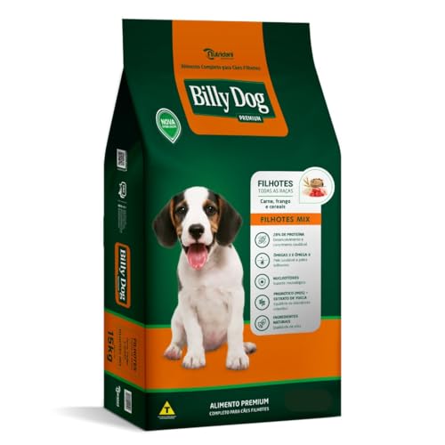 Ração Billy Dog Filhotes MIX, sabor Carne Frango e Cereais, 10,1Kg