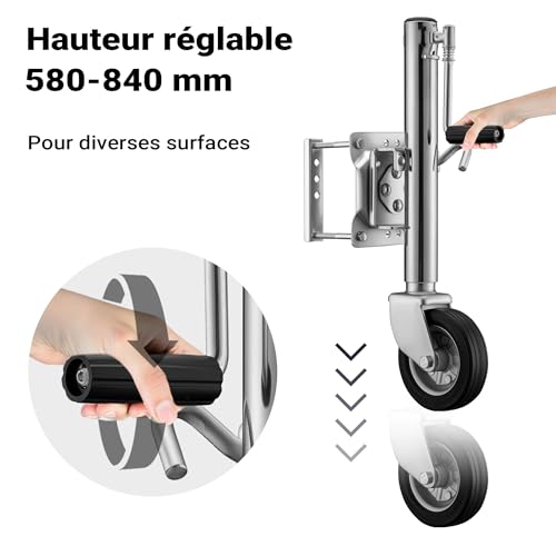 Roue jockey avec support charge d'appui 540kg structure en acier galvanisé - 4