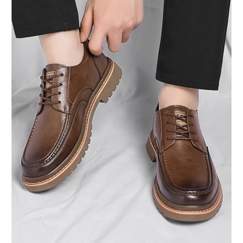 Men's Leather Lace Up Platform Oxfords Comfortable Round Toe Hand-Sewn Soft Non-Slip Dress Shoes Business Work Formal Derby Shoes4