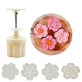 Ylskmu Moon Cake Mold Set 4pcs 75g Cookie Stamps, Cherry Blossom Floral Mid Autumn Festival DIY Hand Press Cookie Dessert Cutter Pastry Decoration Flower Impressions Tool Mooncake Maker (75g)