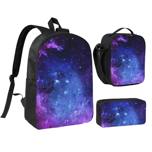 Backpack Set with Lunch Bag & Pencil Case galaxy. Print Oxford Fabric Portable Useful Bag Set