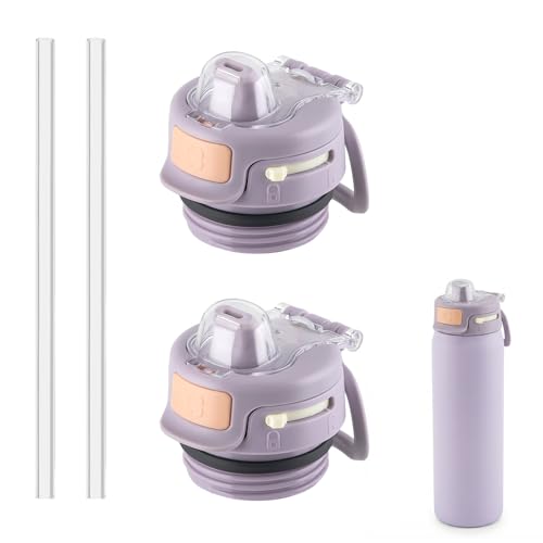 2 PCS Replacement Lid for Ello Pop & Fill Stainless Steel Water Bottle Compatible with 22oz 32oz 40oz Leak Proof Locking 2 PCS Spill Proof Lid Accessories Fit BPA-Free (Purple)