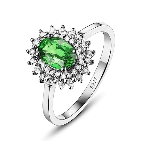 Alliance Bague en Argent 925 Fleur Vert, Cadeau Idéal pour Femme
