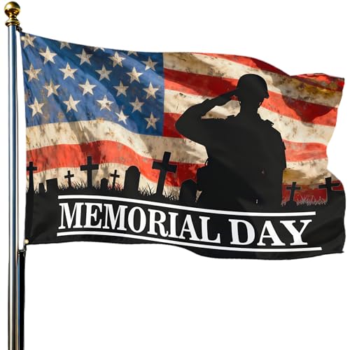 Memorial Day Flag 3x5 Ft Outdoor Double Sided Mirror Printed 4th of July Patriotic Flag Veterans Day Banner for Indoor Outdoor House Yard with 2 Grommets