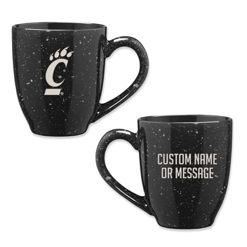 Image of Rico Industries NCAA Cincinnati Bearcats Black Personalized 16 oz Team Color Laser Engraved Speckled Ceramic Coffee Mug