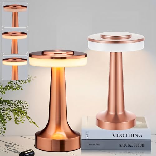 La Mejor Recopilación de Lámparas ambientadoras - los preferidos. 43 TPOUIDD Paquete de 2 Lámpara de Escritorio Inalámbrica Portátil,Lampara de Mesa Recargable con Sensor Táctil, Atenuación Continua de Tres Colores, Adecuada para Dormitorio,...