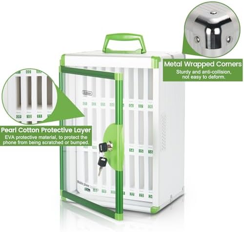 24-Slot Cell Phone Lock Box, Wall-Mounted Locker Storage Cabinet with Security Lock & Handle, Aluminum Alloy Organizer for Classroom, Office, Exam, and Event Use