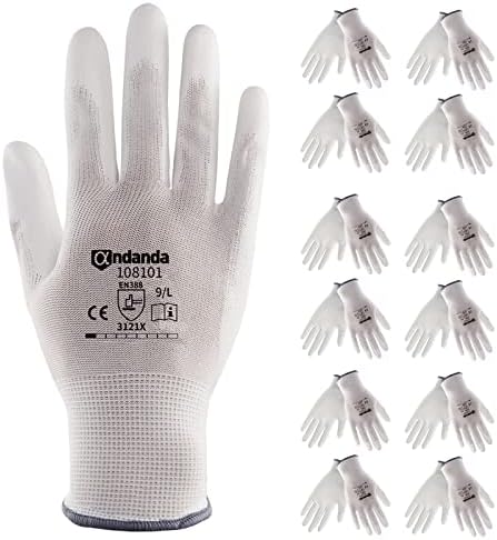 ANDANDA 12 Pairs Safety Work Gloves, Seamless Knit Glove with Polyurethane(PU) Coated on Palm & Fingers, Ideal for General Duty Work like Warehousing/Logistics/Assembly X-Large