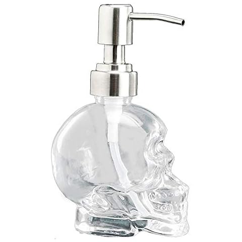 123Arts Glass Skull Soap Dispenser Lotion Bottle Soap Bottle with Pump Cover