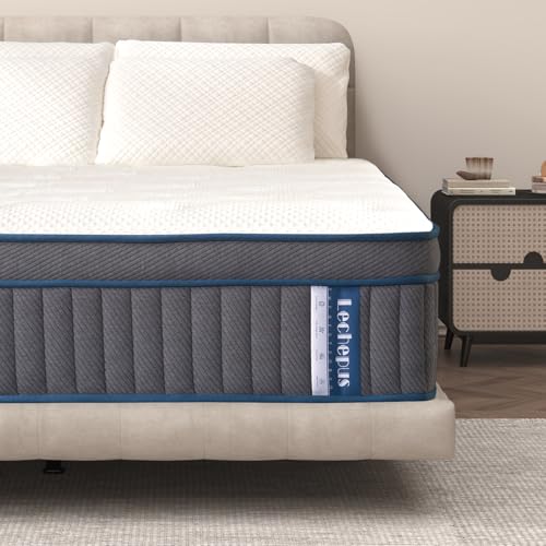 Lechepus Queen Mattress, 14Inch Gel Memory Foam & 7-Zone Pocket Spring Mattress Queen, Cooling Sleep and Pressure Relief, Medium Plush Hybrid Mattresses in Box for Motion Isolation,CertiPUR-US