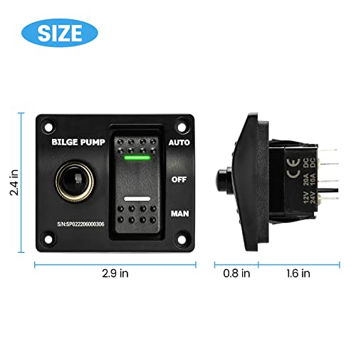 Briidea 3-Way Bilge Pump Switch Panel (Auto-Off-Manual) With Led Indicator, Control Dc 12V/24V Bilge Pump, Built In 15A Circuit Breaker #TOP4