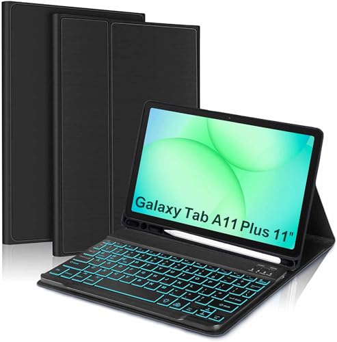 Image of ProElite Keyboard case Cover for Samsung Galaxy Tab A11 Plus 11 inch 2025, Magnetic Detachable Wireless Bluetooth Keyboard Case with S Pen Holder Built-in 7-Colors Backlit, Black