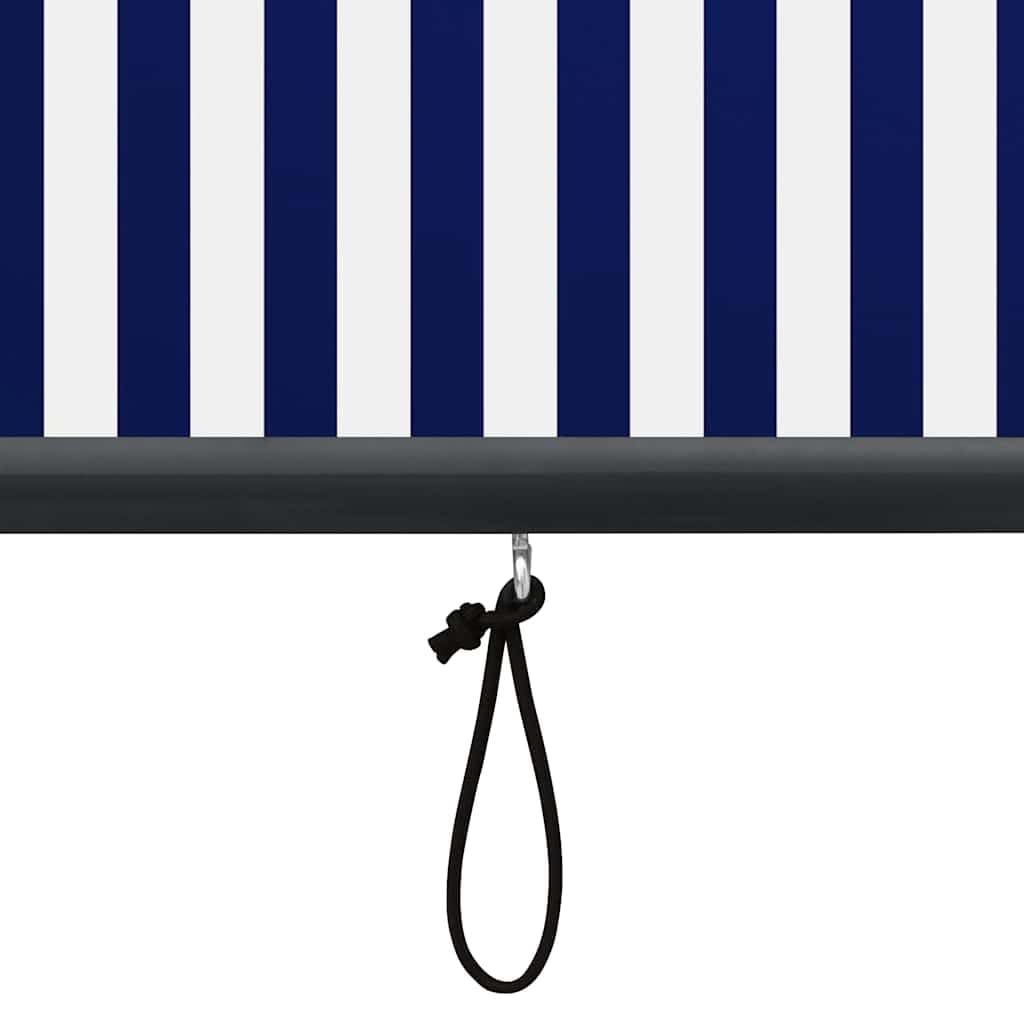 Roleta zewnętrzna 140 x 250 cm, niebiesko-biała, ochrona przed promieniowaniem UV, korbka ręczna, tkanina poliestrowa z powłoką PA, na balkon, taras, do ogrodu, ochrona przed słońcem