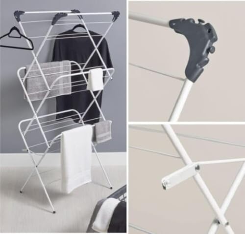Optimal Products 3-Tier 14M Folding Clothes Airer for Laundry Indoor and Outdoor - Non-Slip Feet & Corner Spaces for Hangers - Home Storage Foldable Drying Rack Lightweight and Space Efficient Washing Line - Image 7