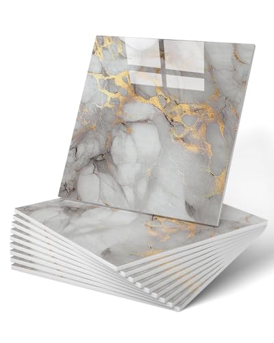 WADILE 20pcs Waterproof Peel and Stick Marble Wall Tiles 11.8x11.8 Self-Adhesive PVC Panels for Bathroom Kitchen and Living Room Gold (Not Real Tile)