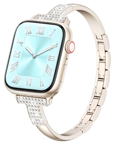 Image of VISOOM Starlight Apple Watch Bands Iwatch Bracelet for Women 42 /41 /40 /38mm, Jewelry Metal T-Shaped Bands for Dressy Apple watch Series SE 11 /10 /9 /8 /7~1 Band Thin Slim Fancy Bling Women On Daily /Gift