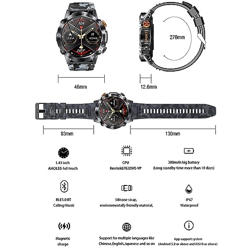 Smartwatch Outdoor 1.43 Inch Sports Fitness Bracelet BT Call K59 Smart Watch (Color : #12)