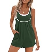 Yousify Womens Rompers Summer Casual Loose Sleeveless Overalls Color Block Shorts Jumpsuit 2026 V...