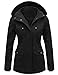 Tuopuda Übergangsjacke Damen Jacke Übergang Baumwolle Stehkragen Mantel Parka Jacket mit Kapuze mit Kordelzug Übergangsmantel für Frühling Sommer Herbst, Schwarz, XL