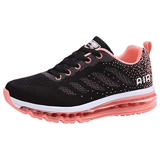 frysen Herren Damen Sportschuhe Laufschuhe mit Luftpolster Turnschuhe Profilsohle Sneakers Leichte Schuhe Black Orange 40