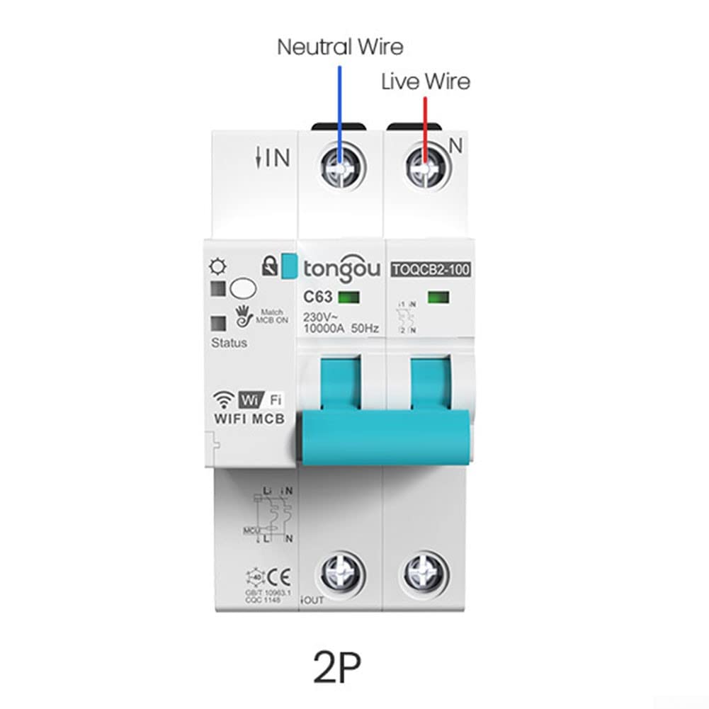 per Tuya MCB WIFI Interruttore di Misurazione, Interruttore Intelligente, Timer per Smart Life Telecomando Wireless, 2P