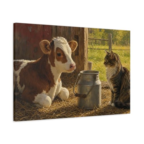Tableau chat de grange rustique 75x50cm décoration salon champêtre