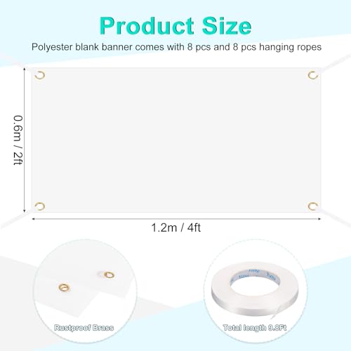 Bannière blanche de 2x4 pieds en polyester sublimable PATIKIL avec corde - 3