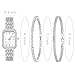 NEWITIN 3 Pieces Women Silver Watch Bracelets Set Fashion Costume Jewelry Stainless Steel Silver Plated Square Wristwatch Diamond Bangle Bracelet Watch Jewelry Set for Women